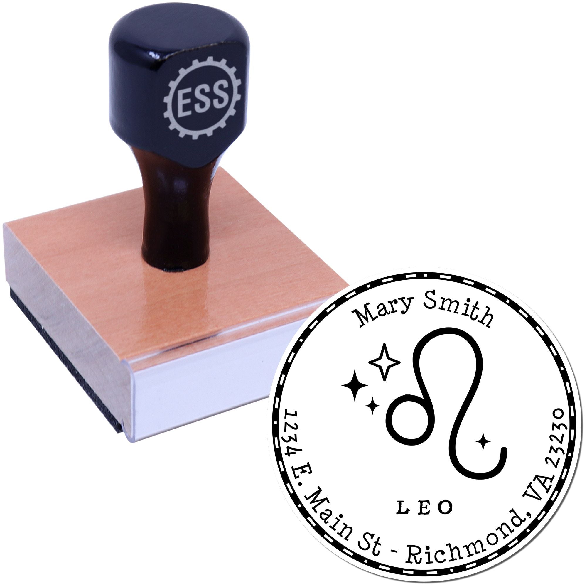 Wood Handle Symbolic Leo Custom Address Stamper - Engineer Seal Stamps