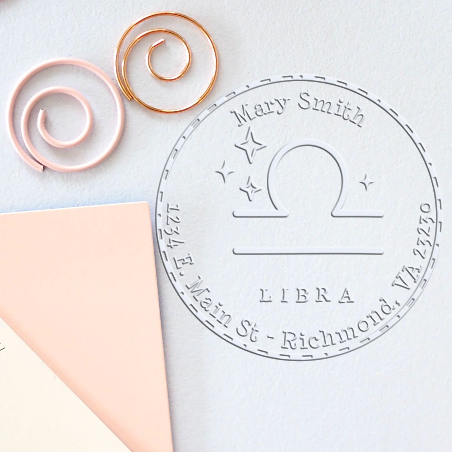 Soft Symbolic Libra Personalized Mailing Embossed Stamp