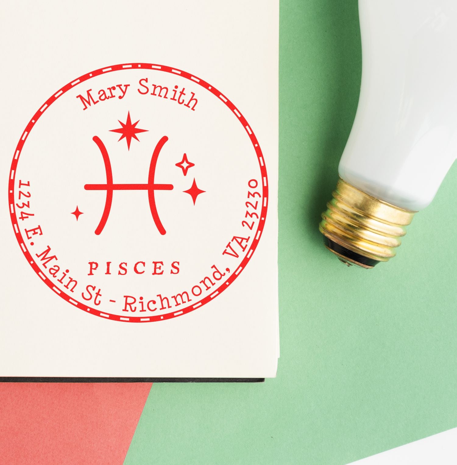 Self-Inking Symbolic Pisces Personalized Mailing Stamp - Engineer Seal Stamps