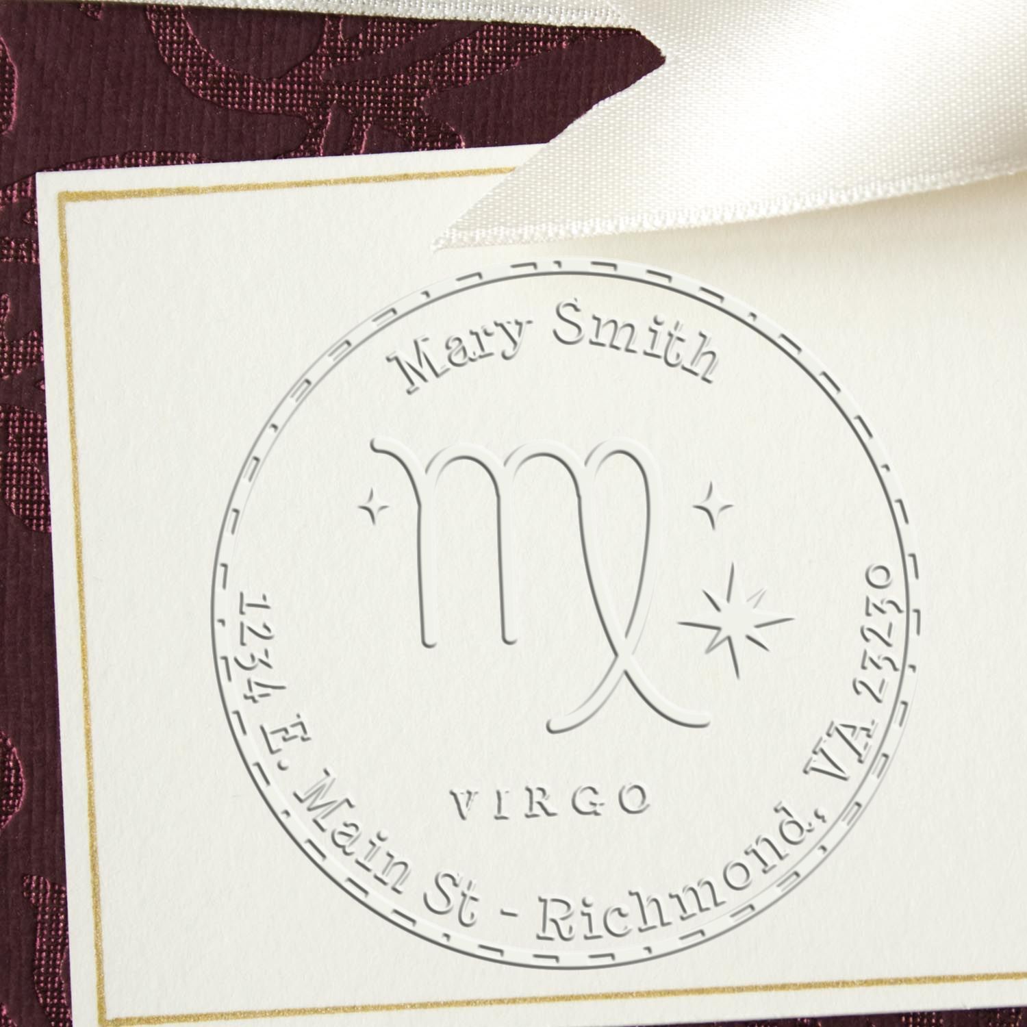 Hybrid Symbolic Virgo Personalized Home Address Embossed Stamp - Engineer Seal Stamps