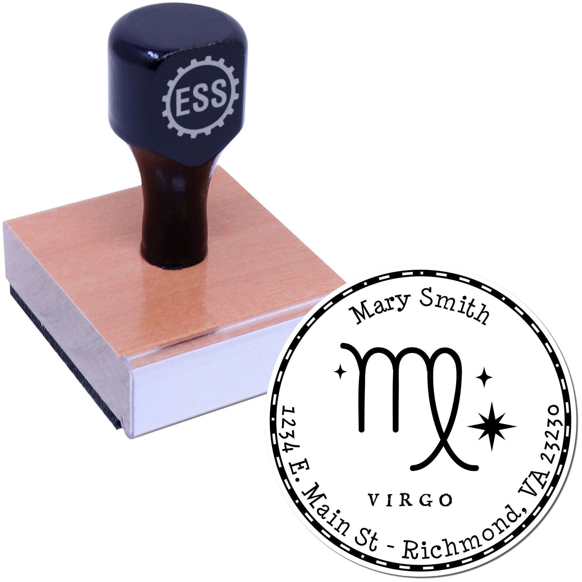 Wood Handle Symbolic Virgo Custom Name And Address Stamper