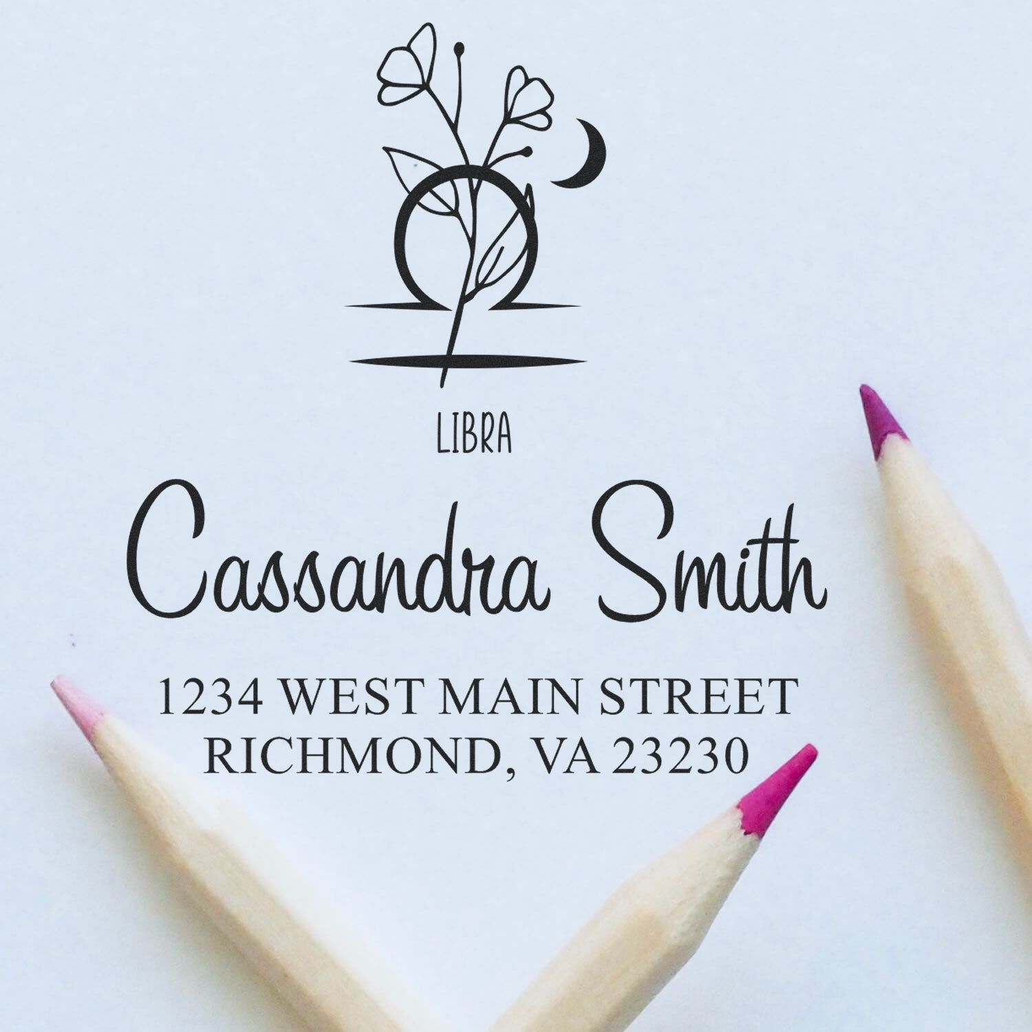 Elegant Libra Zodiac Personalized Return Address Stamper - Engineer Seal Stamps