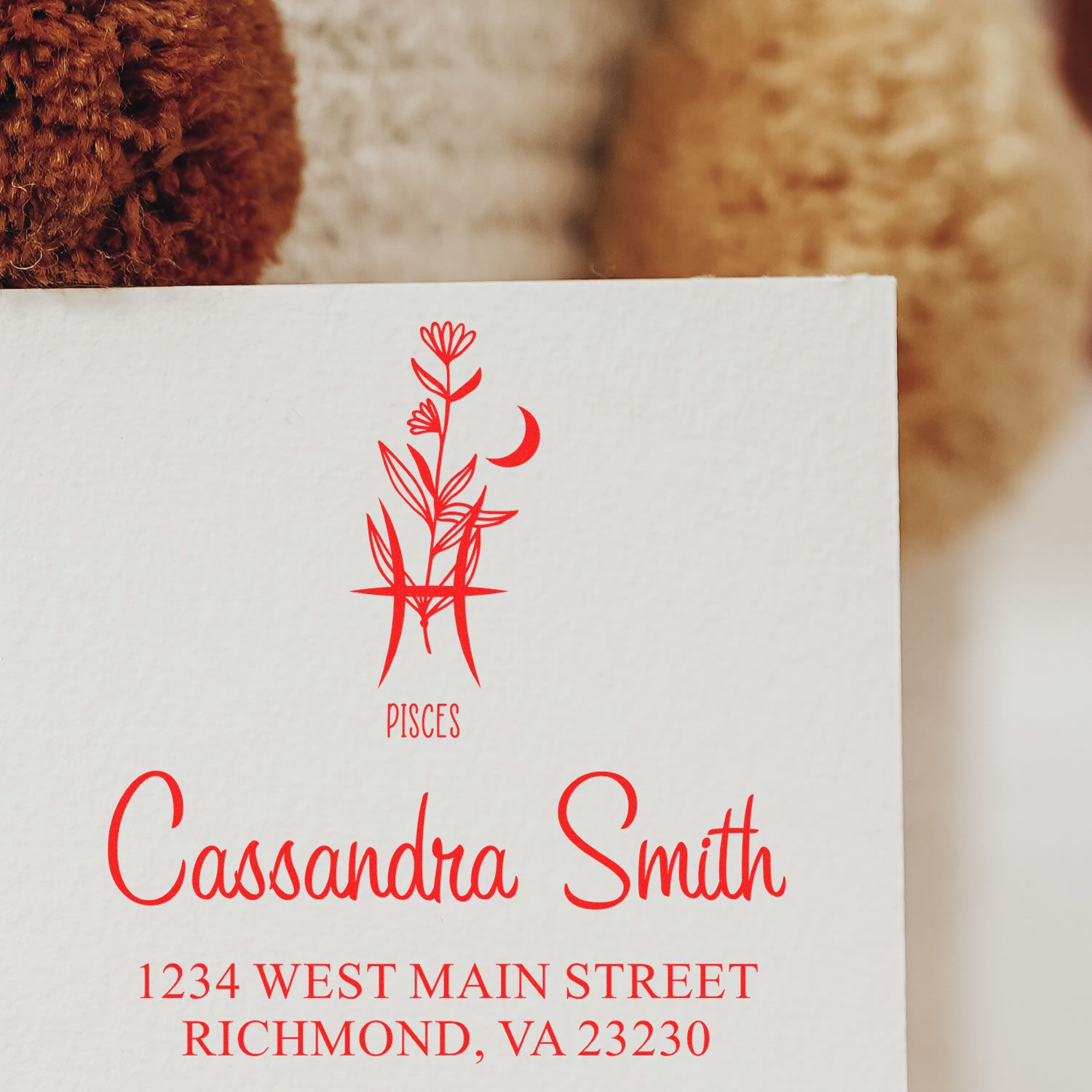 Artistic Pisces Zodiac Personalized Address Stamp - Engineer Seal Stamps