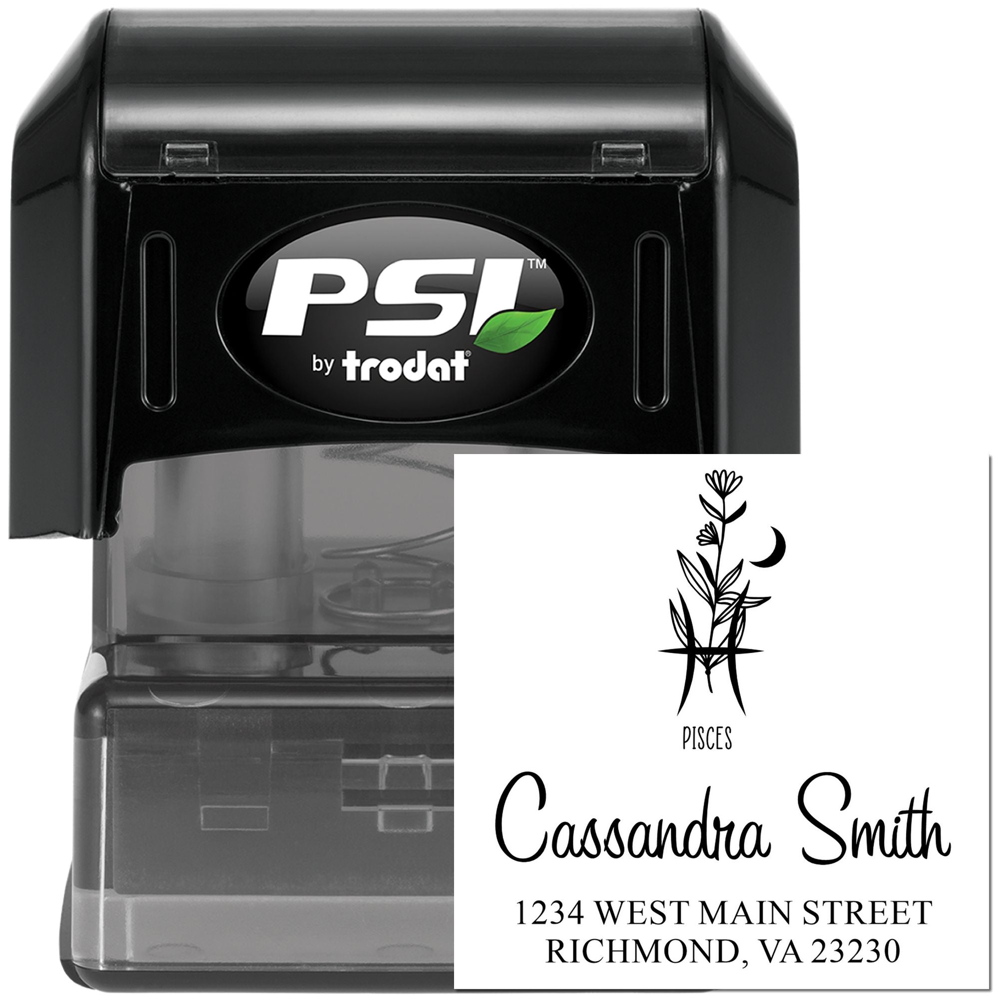 Artistic Pisces Celestial Custom Return Address Stamper - Engineer Seal Stamps