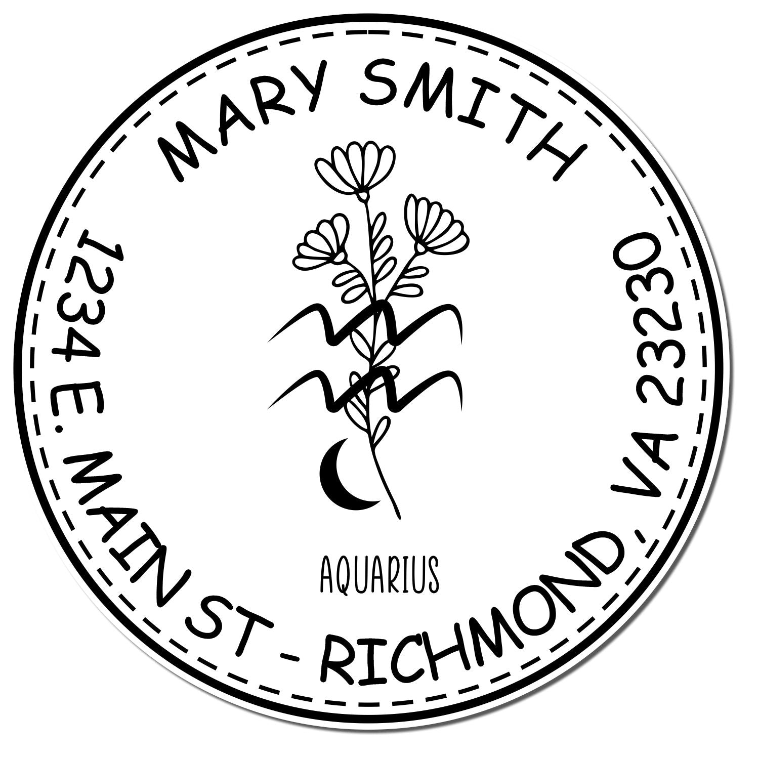 Wood Handle Flowering Aquarius Custom Return Address Stamp - Engineer Seal Stamps