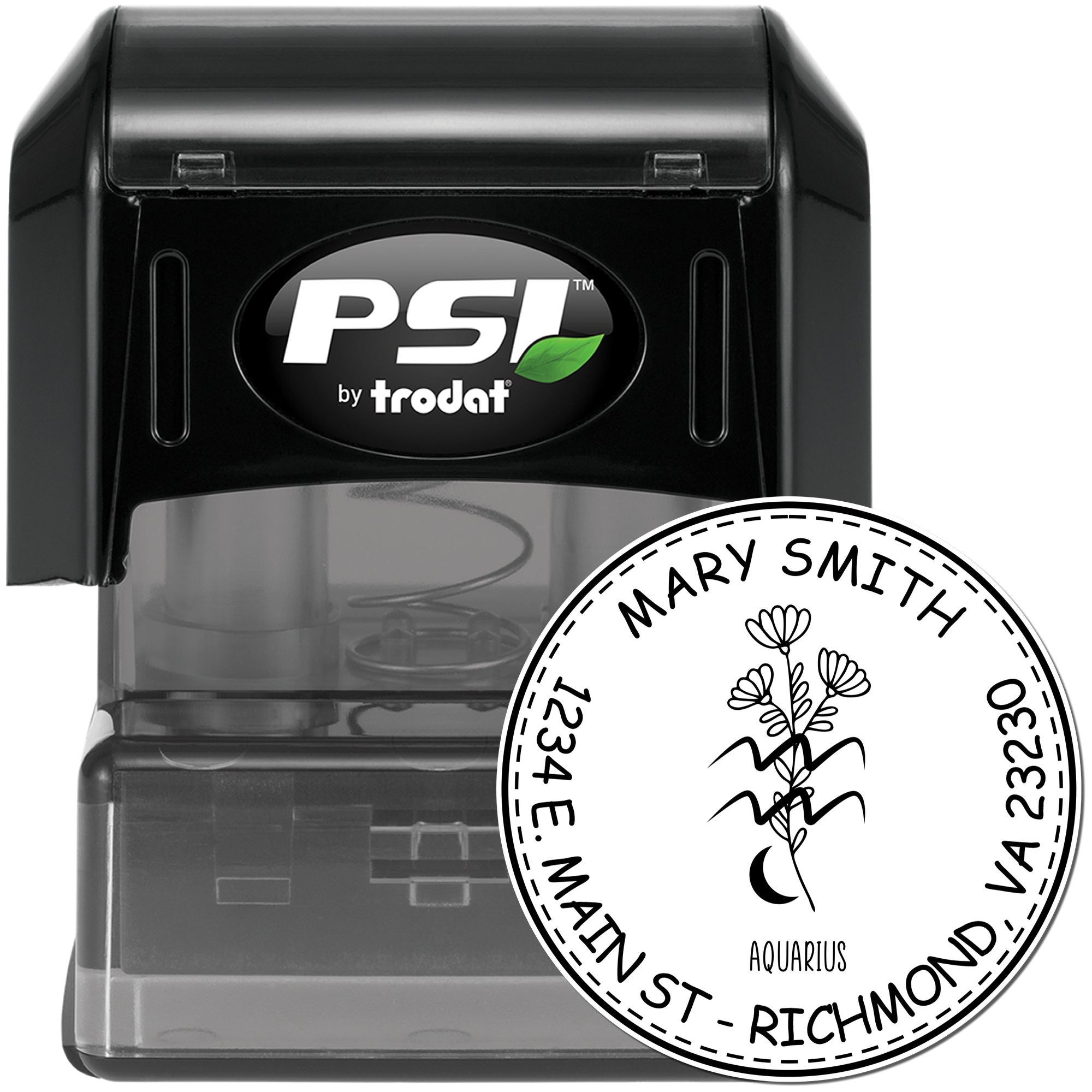 PSI Pre-Inked Flowering Aquarius Custom Mailing Stamp - Engineer Seal Stamps