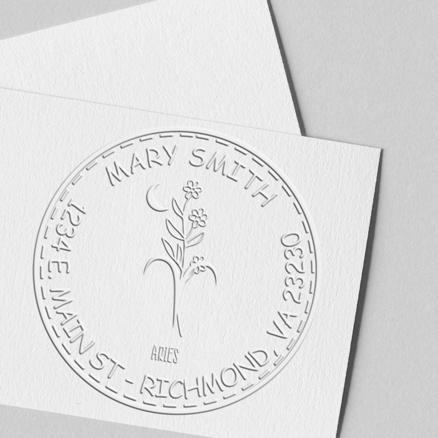 Soft Flowering Aries Personalized Address Embosser