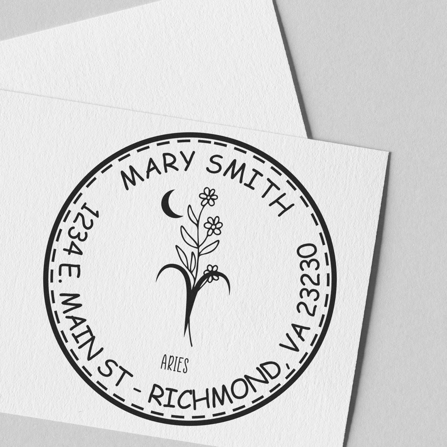 Wood Handle Flowering Aries Custom Return Address Stamper - Engineer Seal Stamps