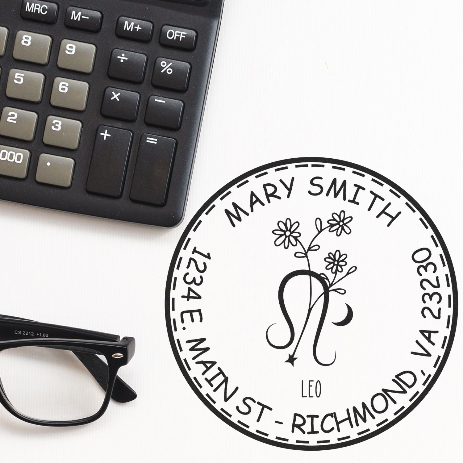 Portable Pre-Inked Flowering Leo Personalized Mailing Stamp - Engineer Seal Stamps