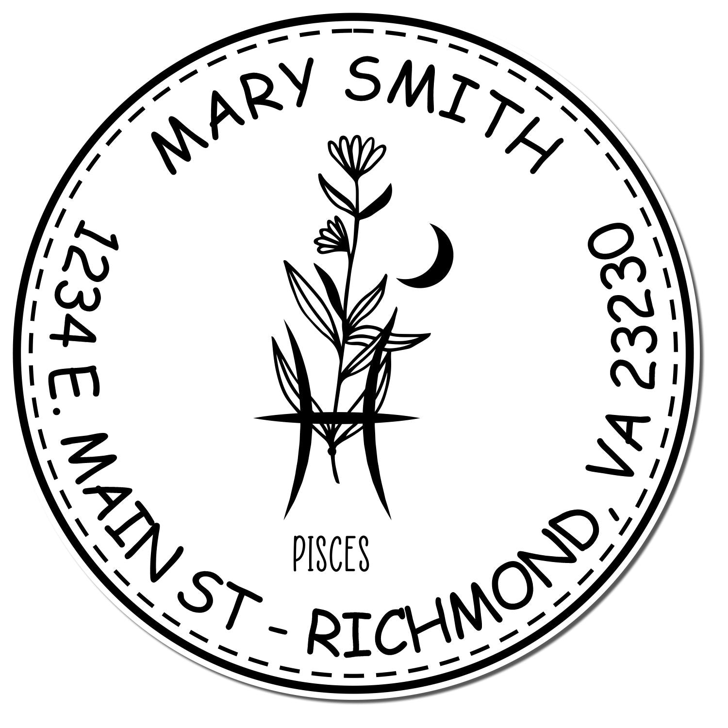 Portable Pre-Inked Flowering Pisces Personalized Address Stamp - Engineer Seal Stamps
