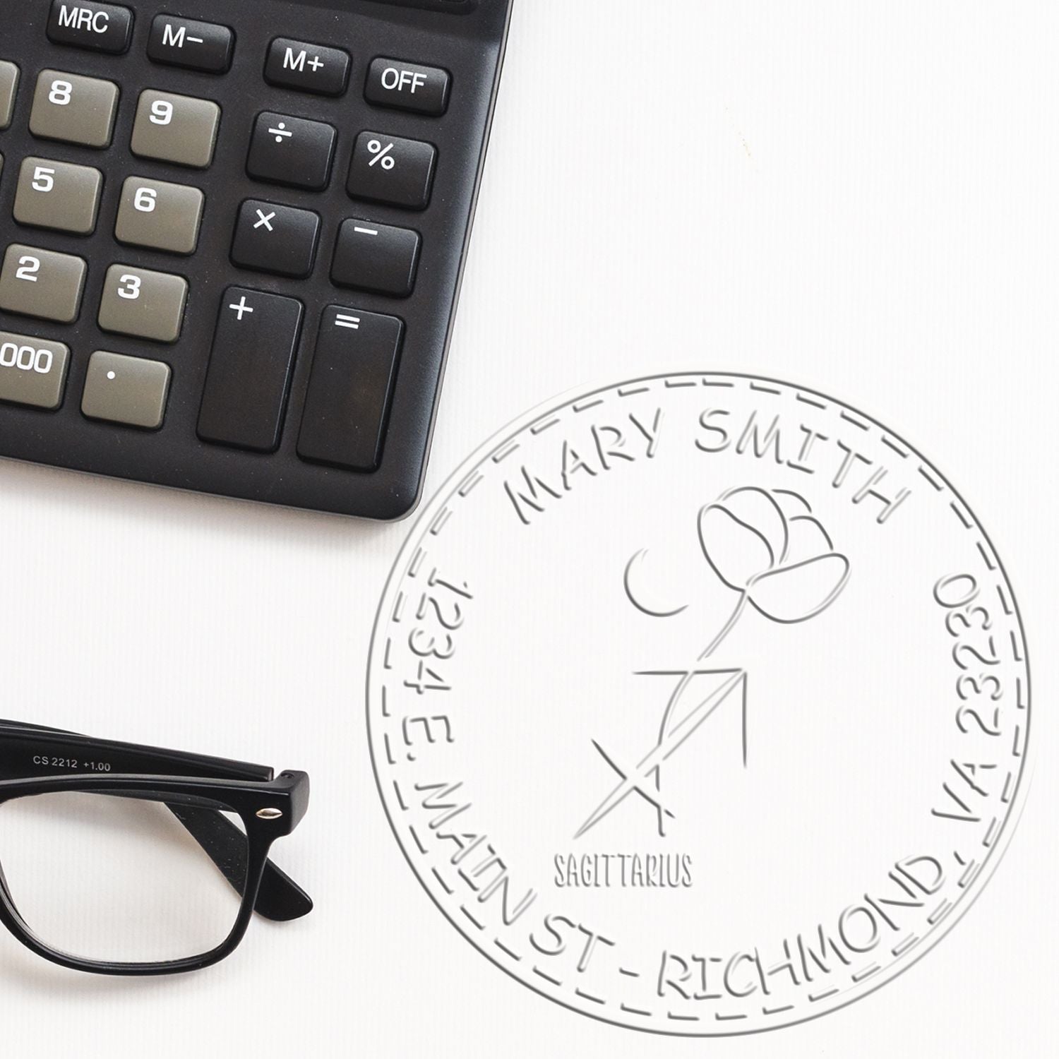 Soft Flowering Sagittarius Personalized Home Embossing Seal