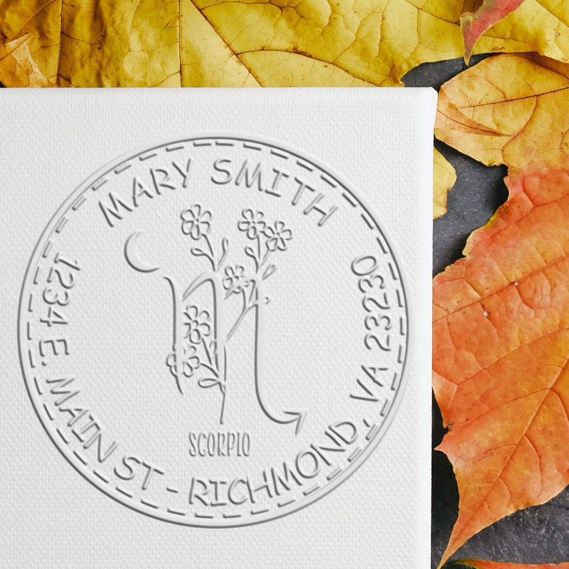 Soft Flowering Scorpio Personalized Home Embossing Stamp
