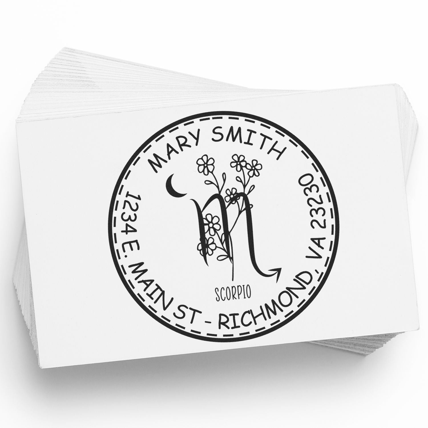 Self-Inking Flowering Scorpio Personalized New Home Stamp - Engineer Seal Stamps