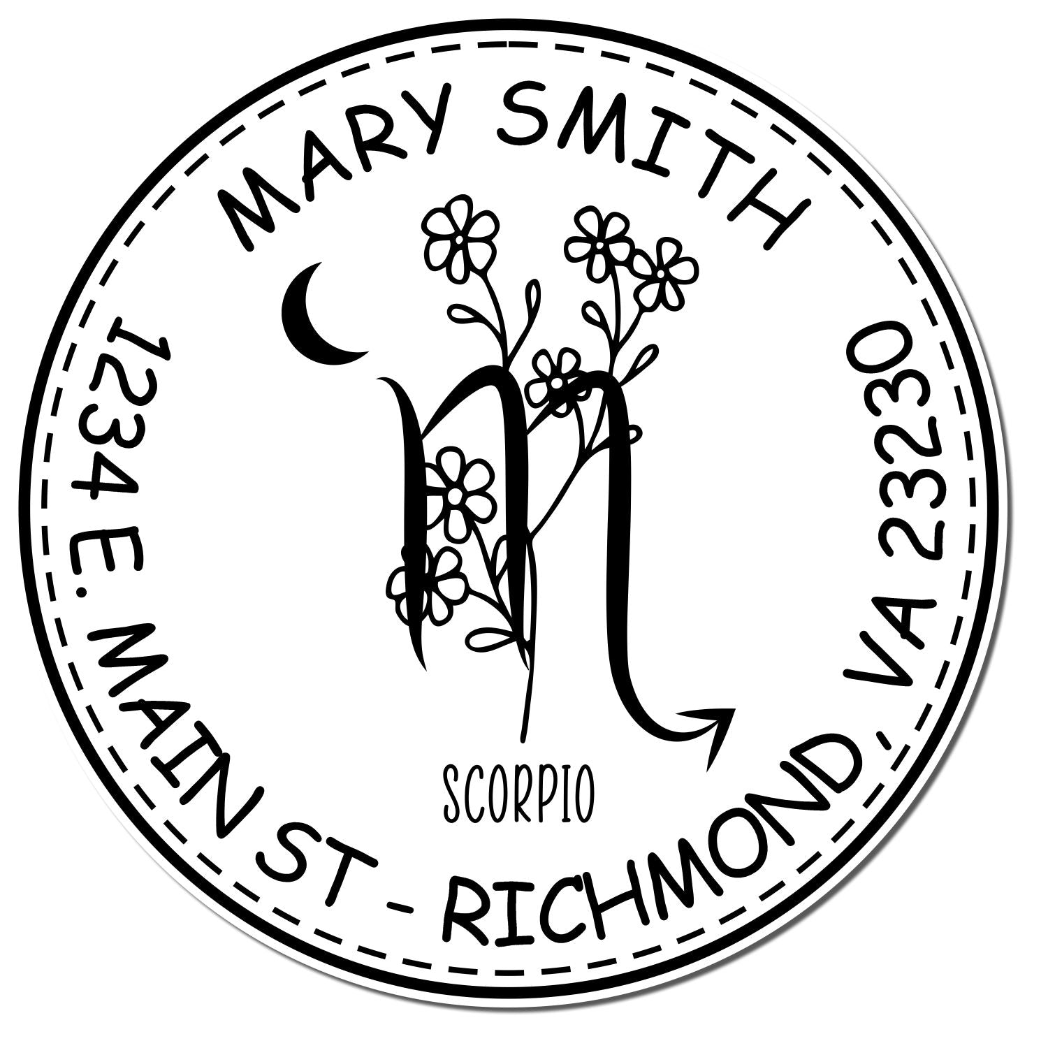 PSI Pre-Inked Flowering Scorpio Custom Name And Address Stamper - Engineer Seal Stamps