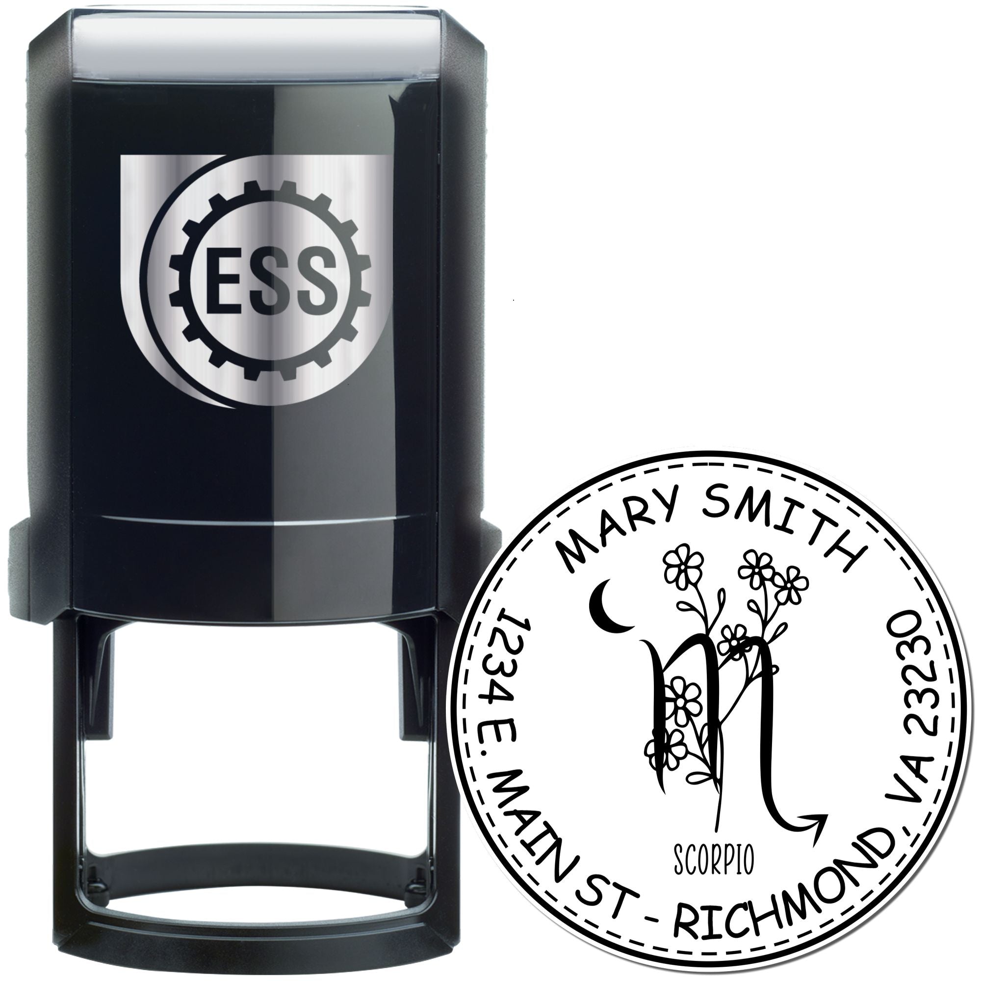 Self-Inking Flowering Scorpio Personalized New Home Stamp - Engineer Seal Stamps