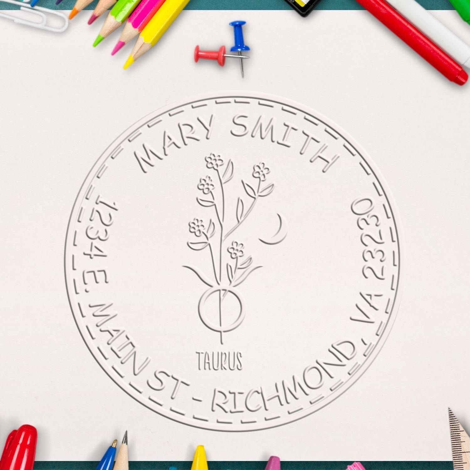Desk Flowering Taurus Customized Name And Address Embossed Stamp - Engineer Seal Stamps