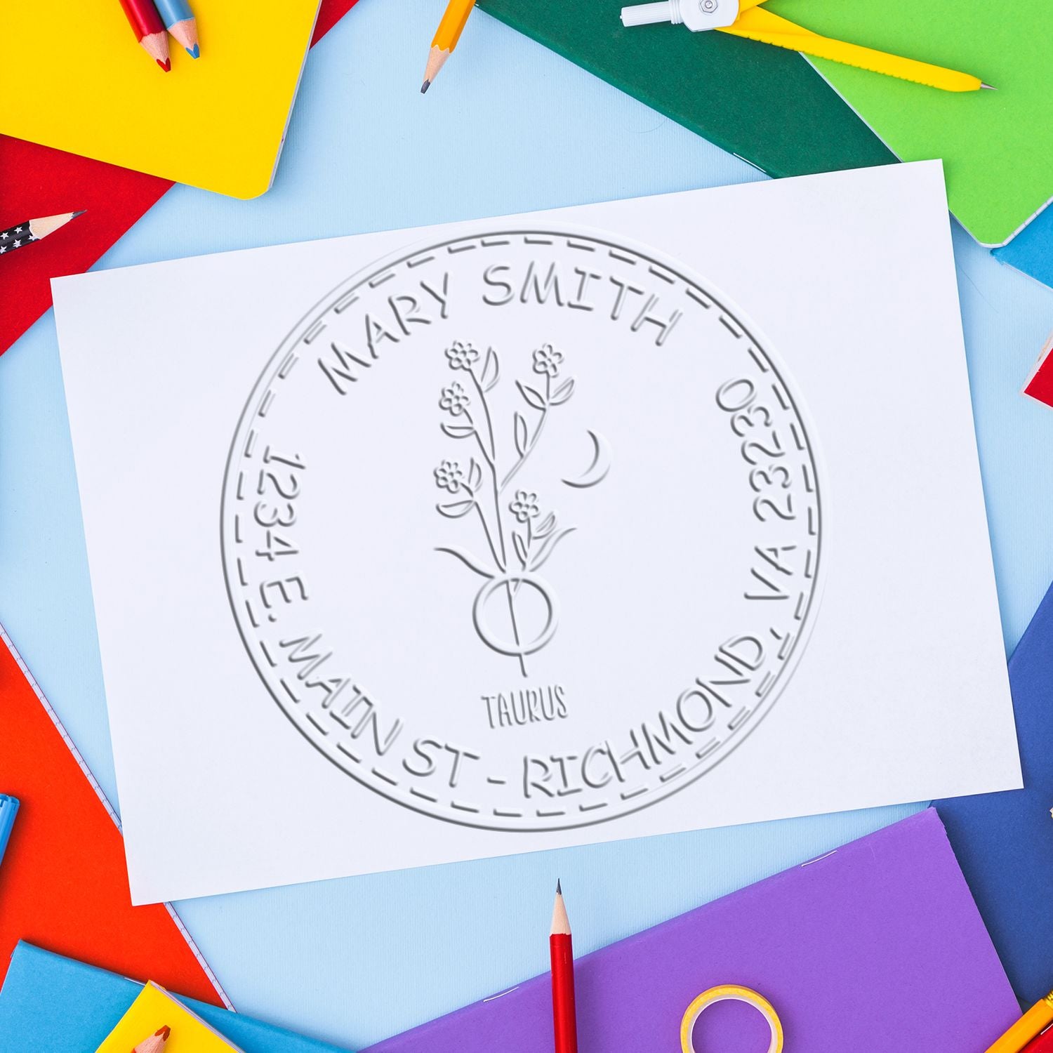 Soft Flowering Taurus Personalized Home Paper Embosser - Engineer Seal Stamps