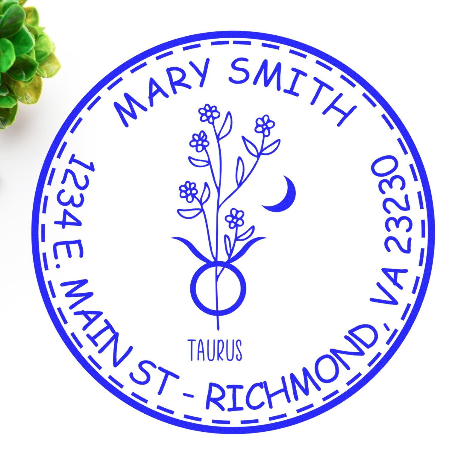 Portable Pre-Inked Flowering Taurus Personalized Home Stamper - Engineer Seal Stamps