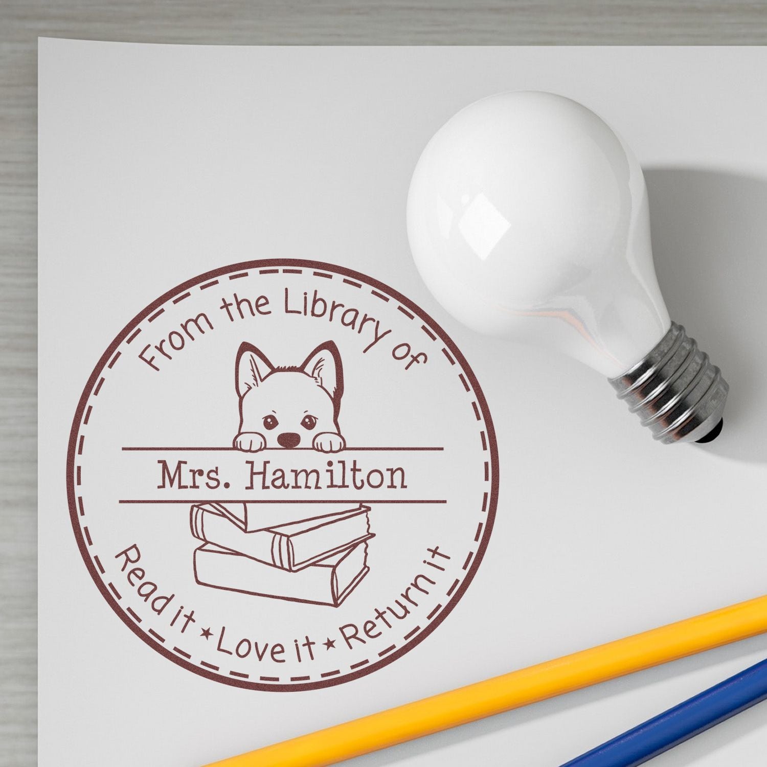 Cute Akita Puppy Themed Read It Love It Return It For Book Sharing Stamp - Engineer Seal Stamps