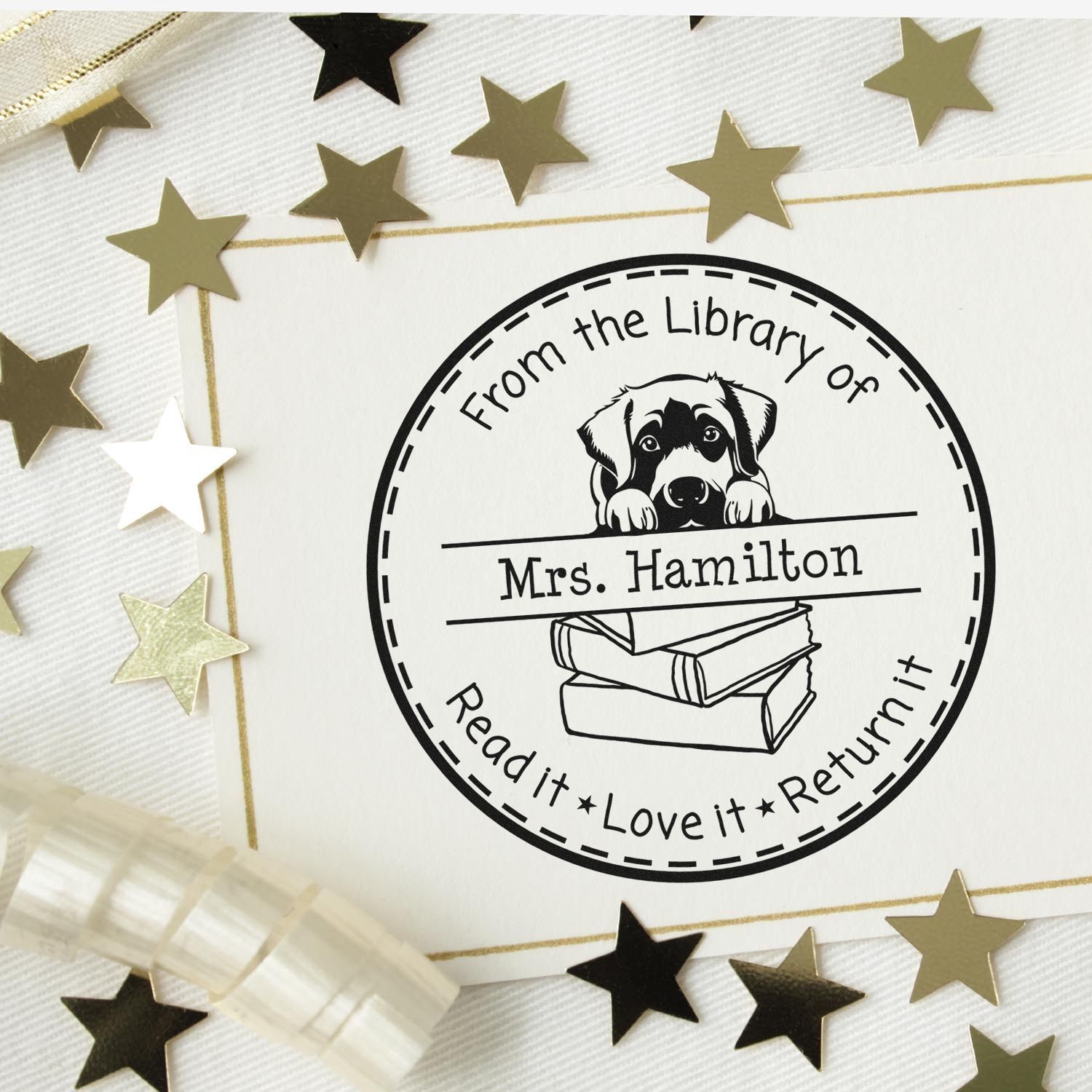 Cute Anatolian Shepherd Puppy Themed Read It Love It Return It For Book Exchange Stamper - Engineer Seal Stamps