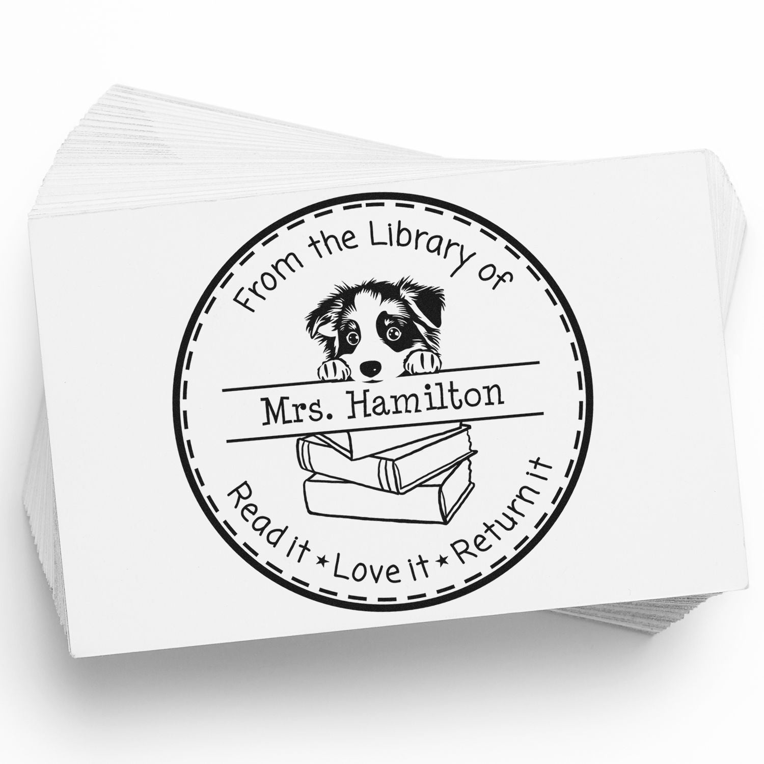 Australian Shepherd Customizable Read It Love It Return It For Books Stamp - Engineer Seal Stamps
