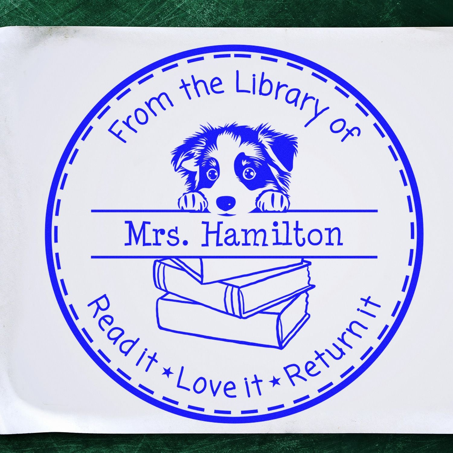 Australian Shepherd Customized Read It Love It Return It For Books Stamp - Engineer Seal Stamps