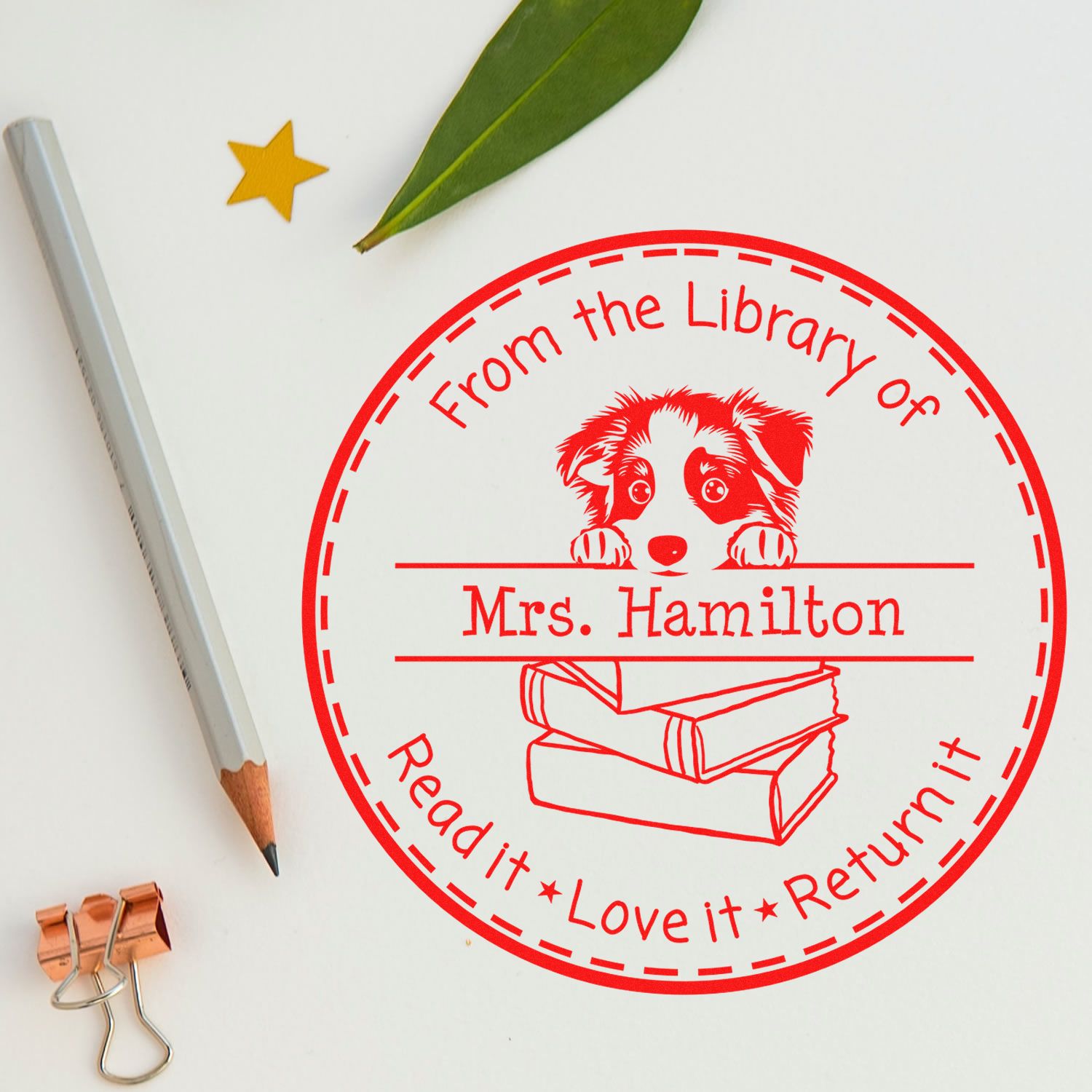 Australian Shepherd Customizable Read It Love It Return It For Books Stamp - Engineer Seal Stamps