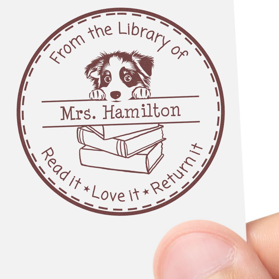Cute Australian Shepherd Puppy Themed Read It Love It Return It For Book Exchange Stamp - Engineer Seal Stamps