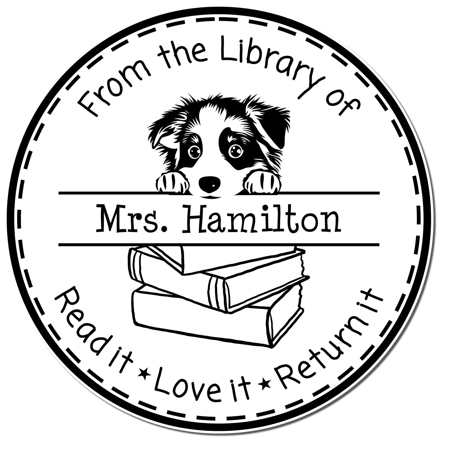 Cute Australian Shepherd Puppy Themed Read It Love It Return It For Book Exchange Stamp - Engineer Seal Stamps