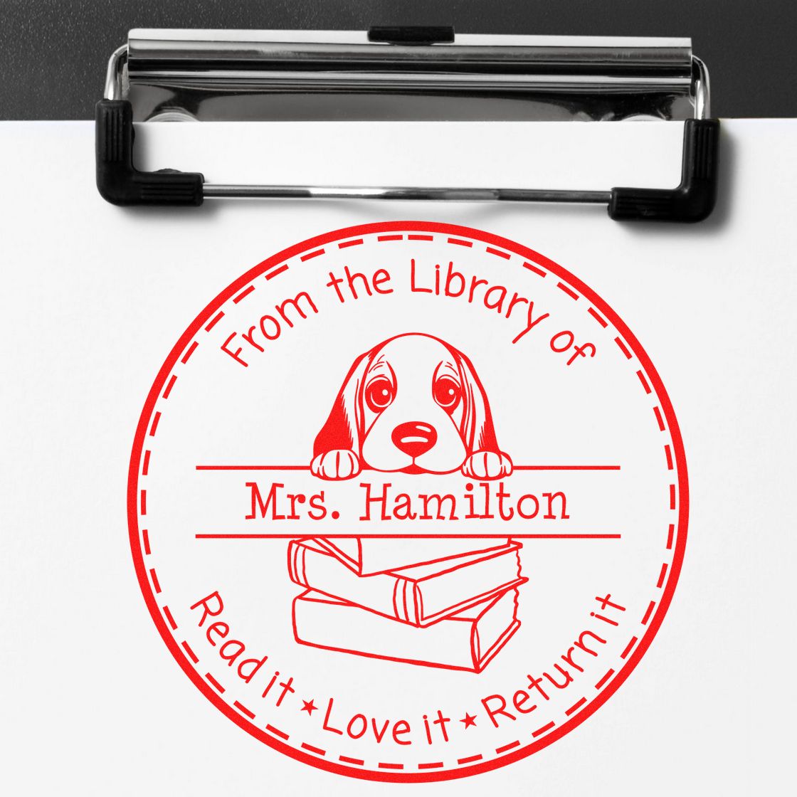 Basset Hound Customizable Read It Love It Return It For Book Sharing Stamp - Engineer Seal Stamps