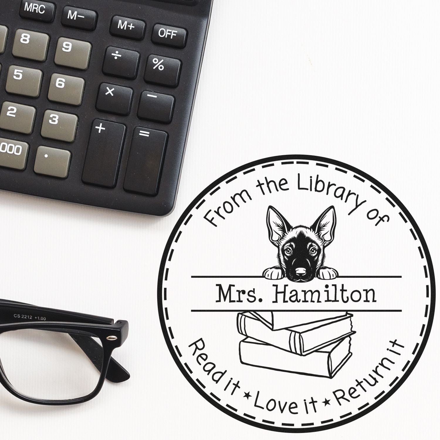 Cute Belgian Malinois Puppy Themed Read It Love It Return It For Book Clubs Stamp - Engineer Seal Stamps