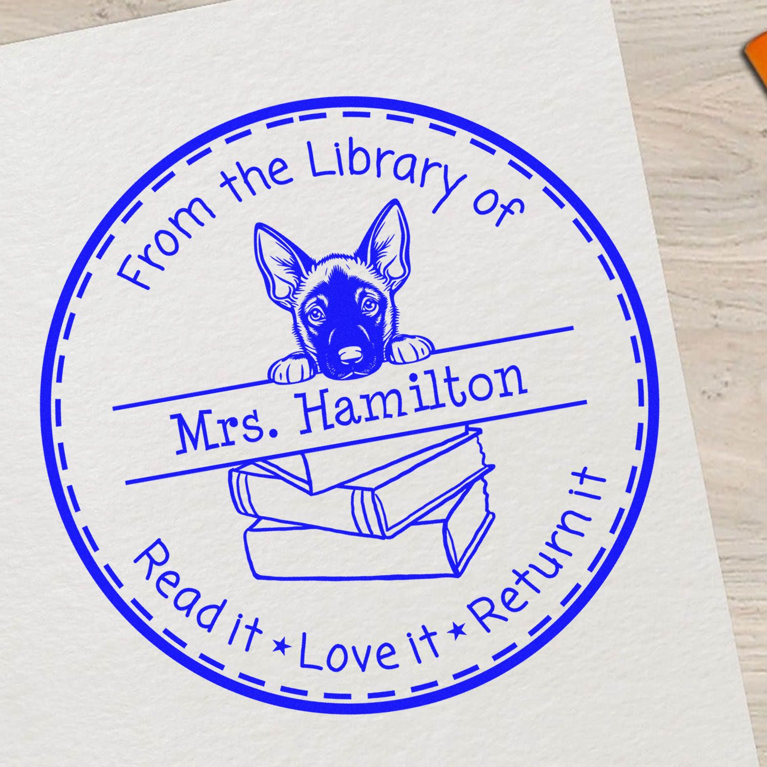 Cute Belgian Malinois Puppy Themed Read It Love It Return It For Book Clubs Stamp - Engineer Seal Stamps