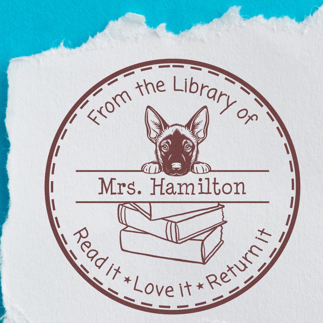 Cute Belgian Malinois Puppy Themed Read It Love It Return It For Book Clubs Stamp - Engineer Seal Stamps