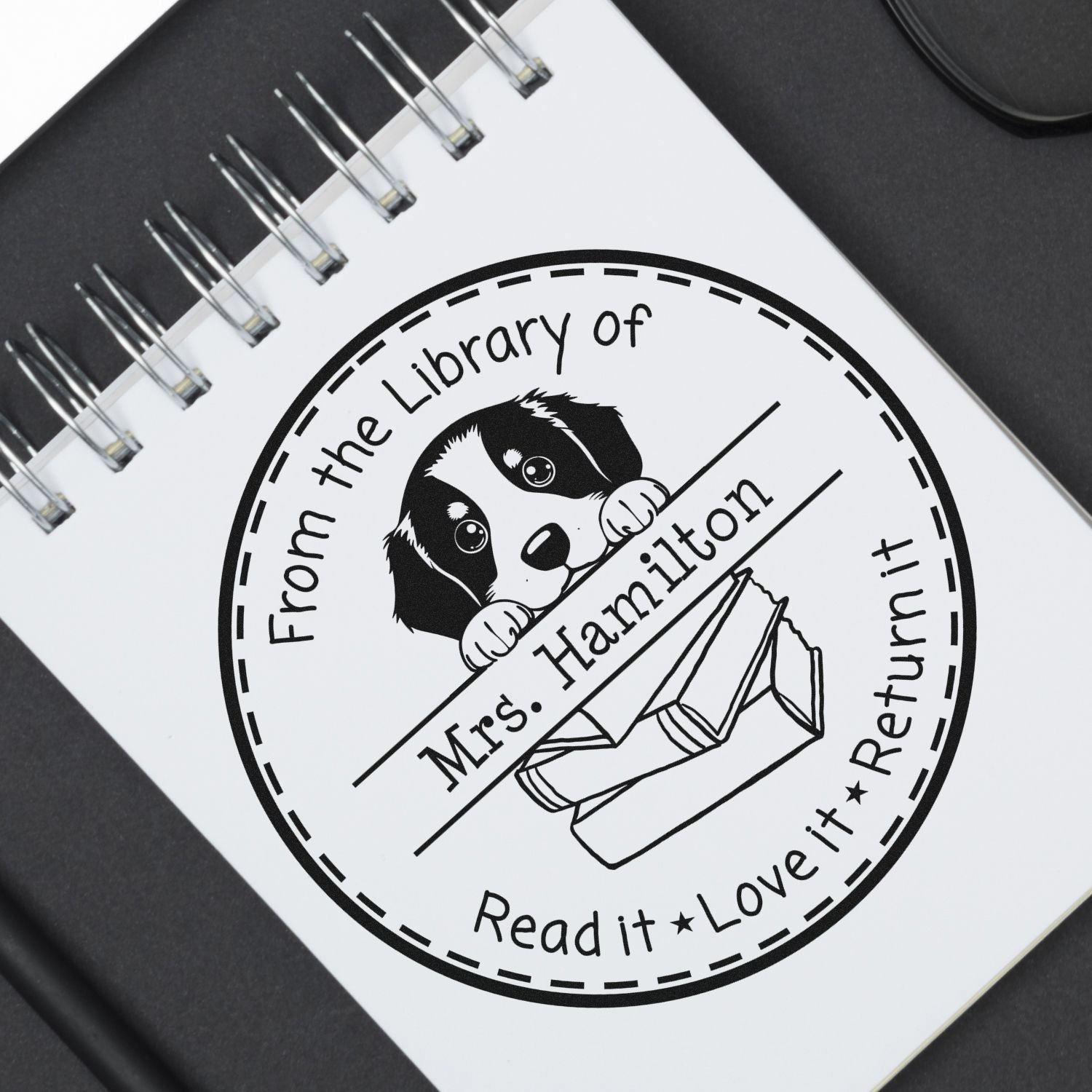 Cute Bernese Mountain Puppy Themed Read It Love It Return It Customized Stamper - Engineer Seal Stamps