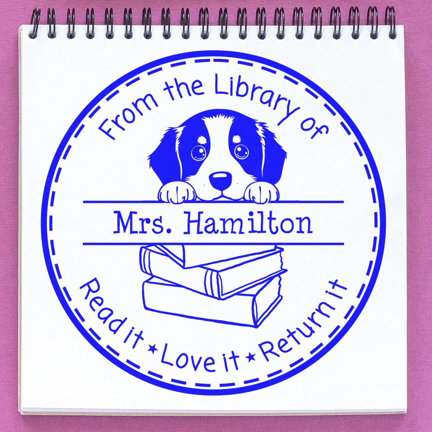 Cute Bernese Mountain Puppy Themed Read It Love It Return It Customized Stamper - Engineer Seal Stamps