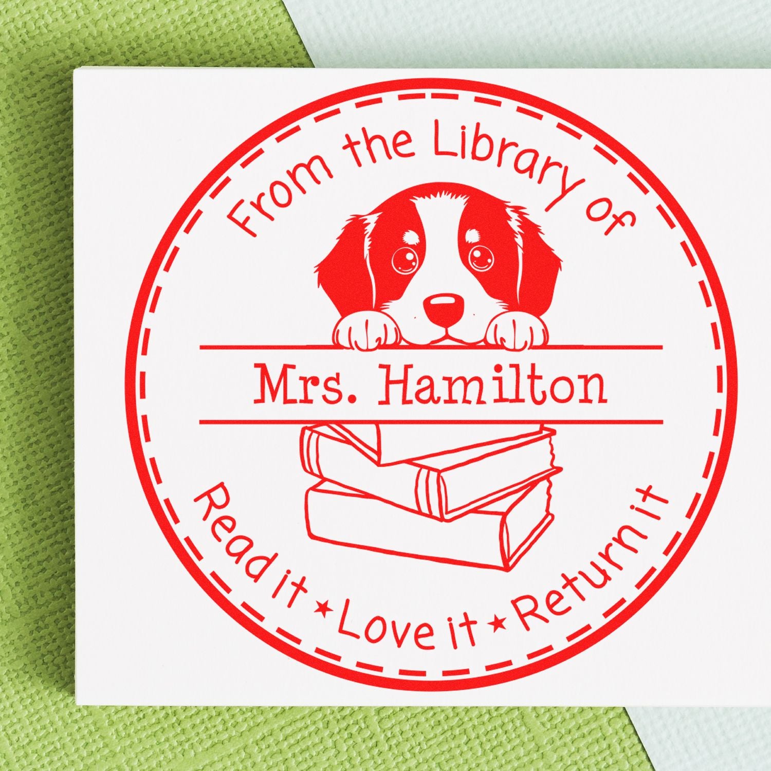 Cute Bernese Mountain Puppy Themed Read It Love It Return It Customized Stamper - Engineer Seal Stamps