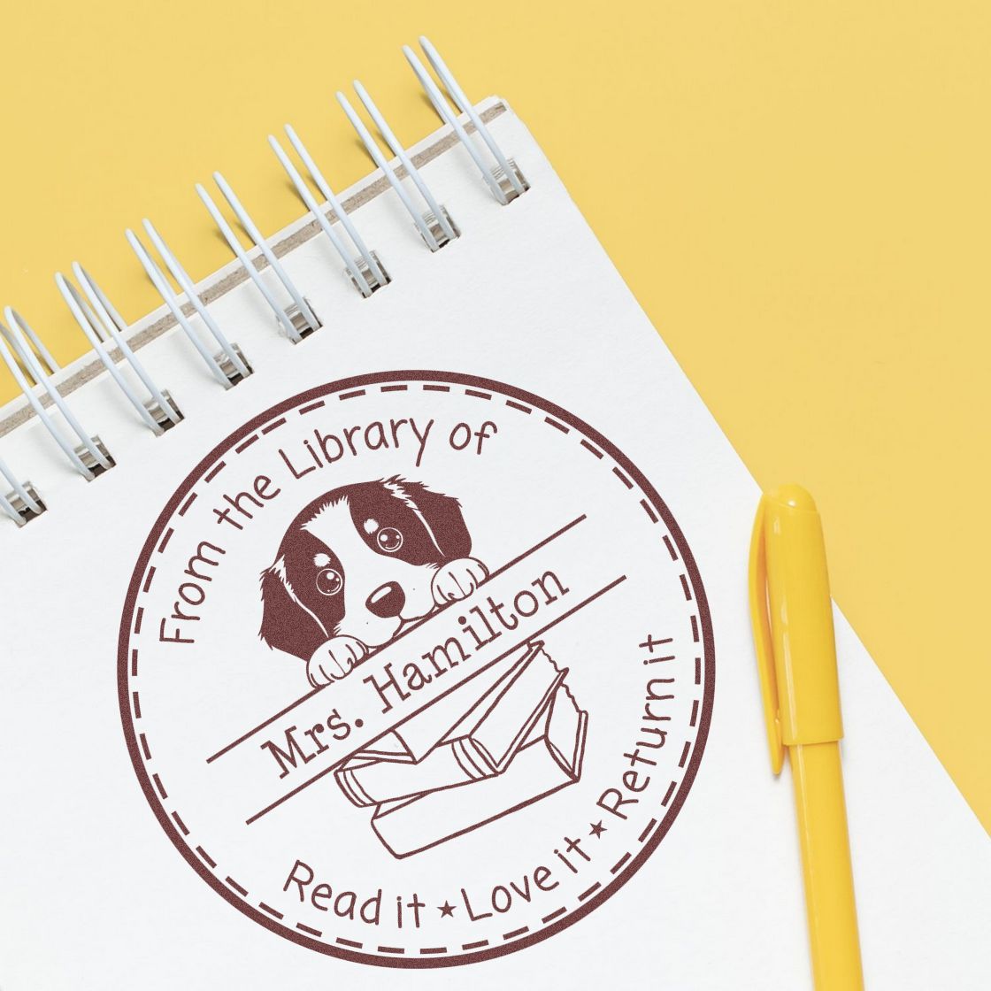 Cute Bernese Mountain Puppy Themed Read It Love It Return It Customized Stamper - Engineer Seal Stamps