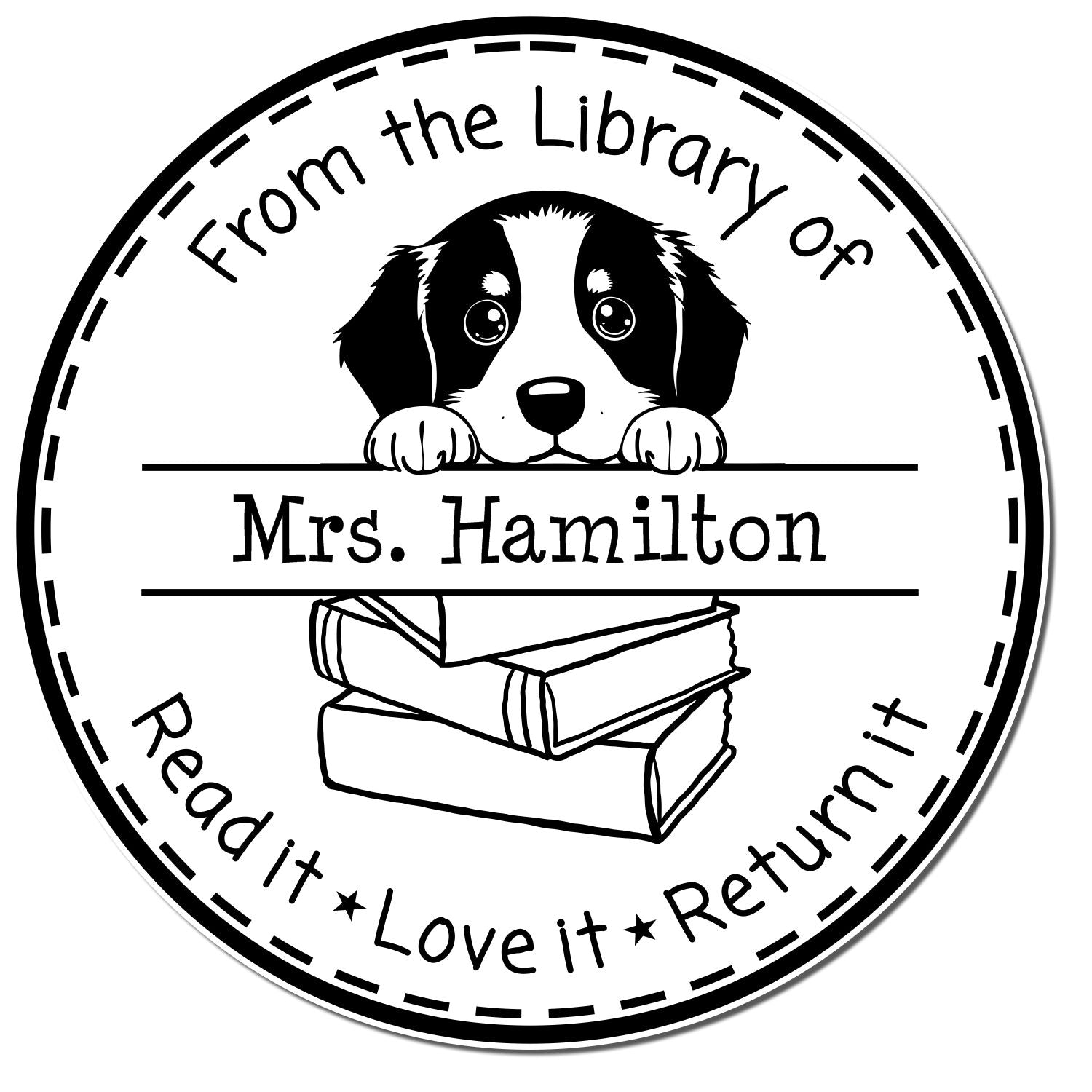 Cute Bernese Mountain Puppy Themed Read It Love It Return It Customized Stamper - Engineer Seal Stamps