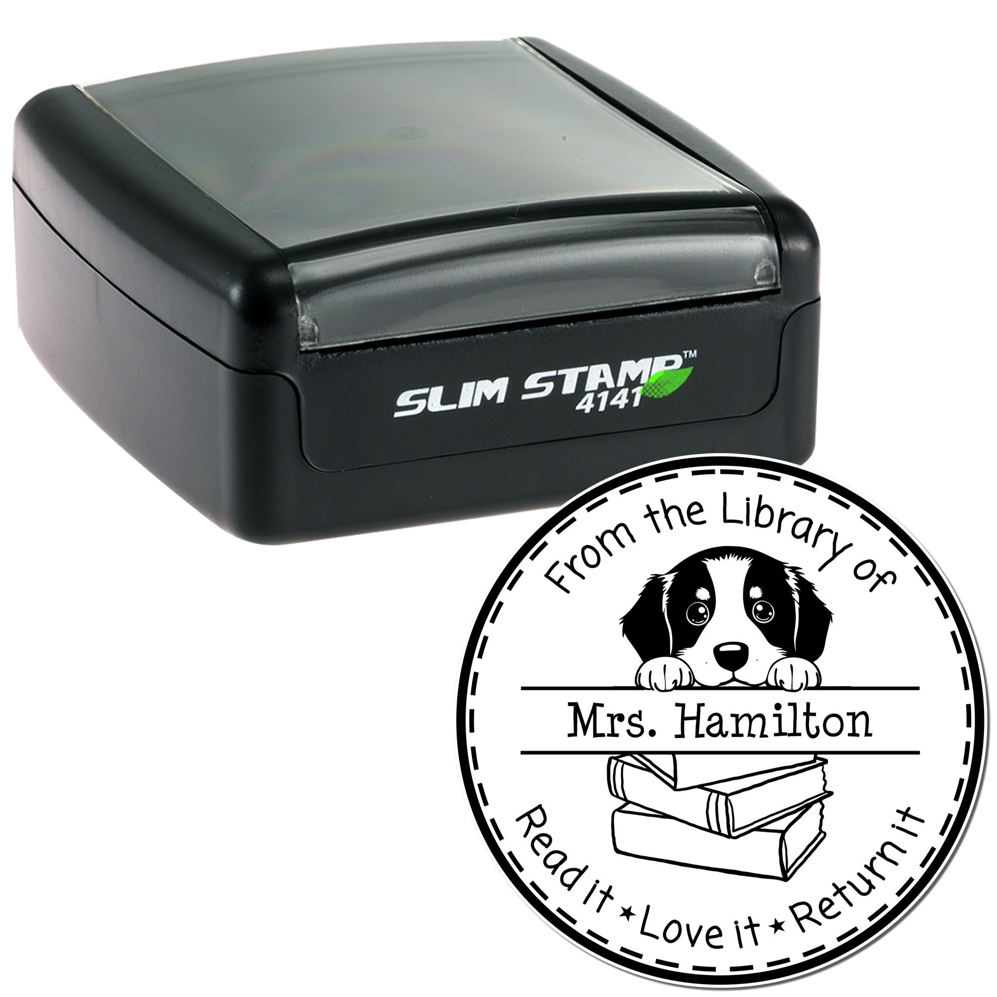 Cute Bernese Mountain Puppy Themed Read It Love It Return It Customized Stamper - Engineer Seal Stamps