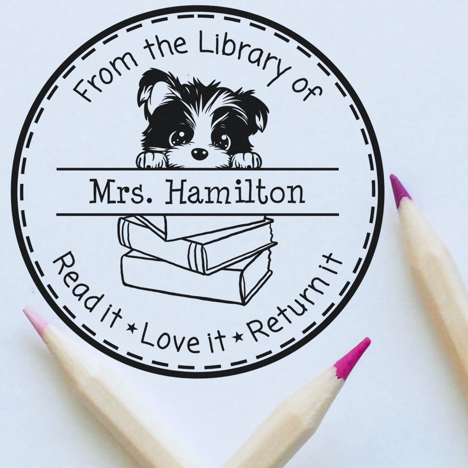 Cute Biewer Terrier Puppy Themed Read It Love It Return It Customizable Stamper - Engineer Seal Stamps