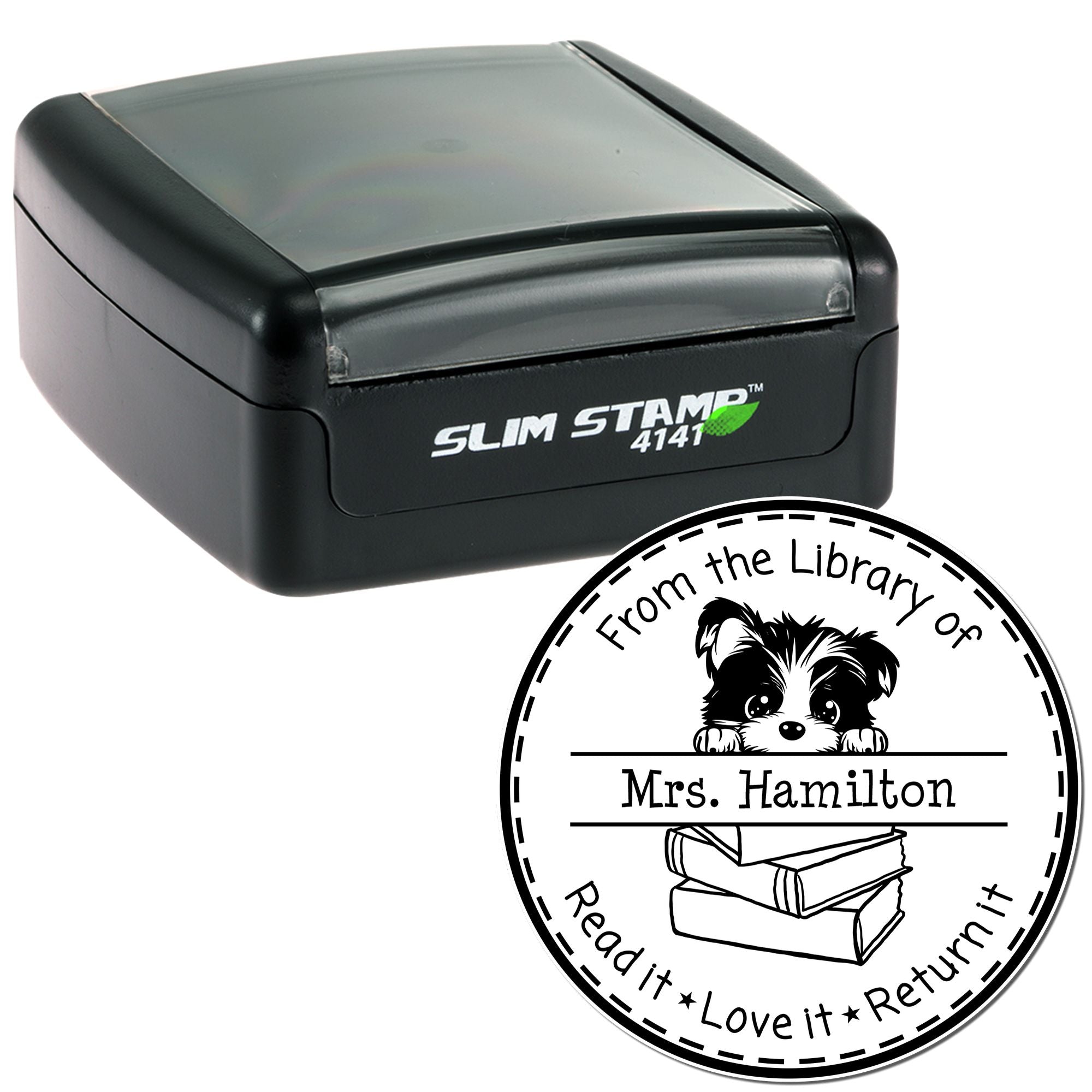 Cute Biewer Terrier Puppy Themed Read It Love It Return It Customizable Stamper - Engineer Seal Stamps