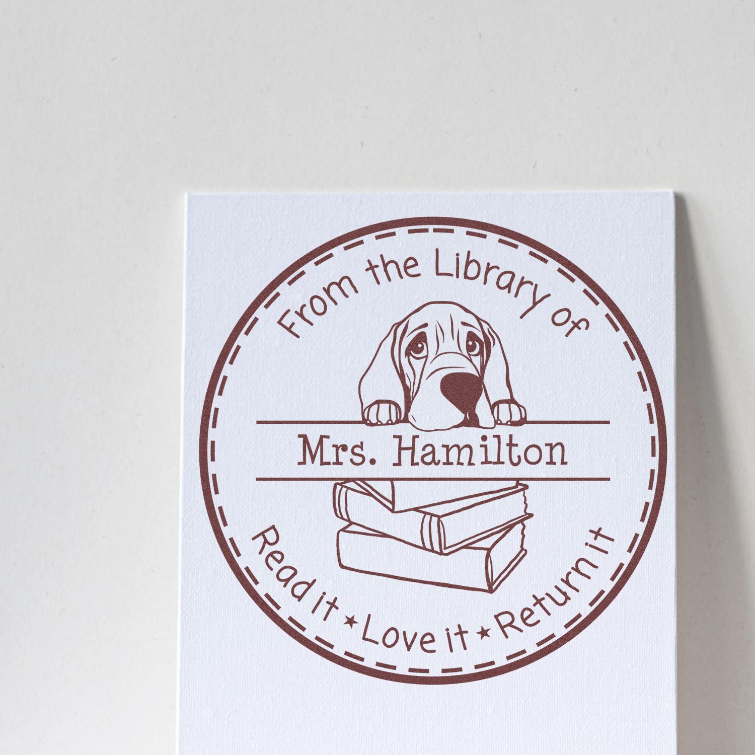 Cute Bloodhound Puppy Themed Read It Love It Return It Customizable Stamp - Engineer Seal Stamps