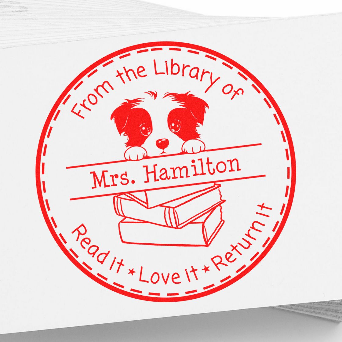 Border Collie Puppy Themed Read It Love It Return It Custom Stamper - Engineer Seal Stamps