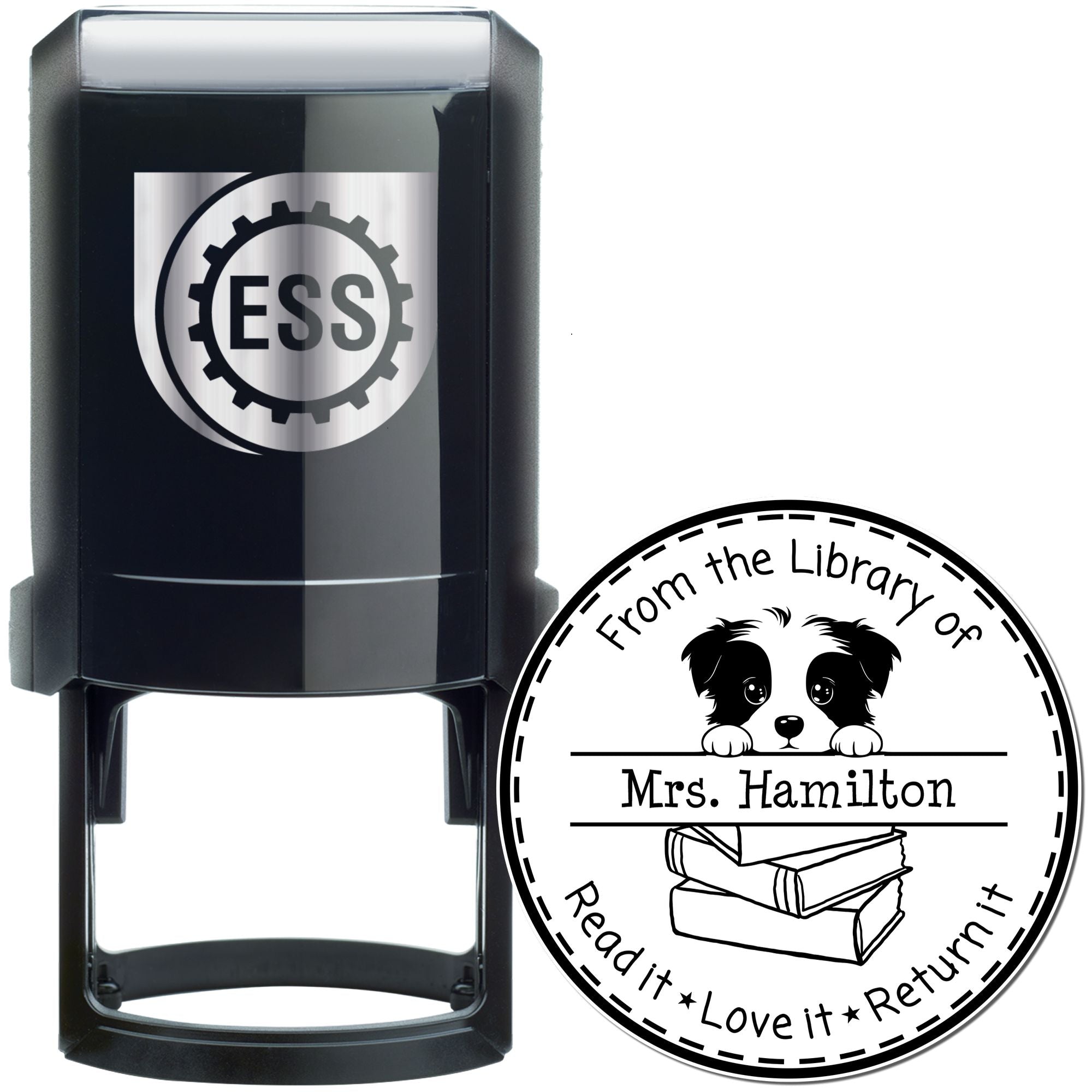 Border Collie Customizable Read It Love It Return It For Book Clubs Stamper - Engineer Seal Stamps