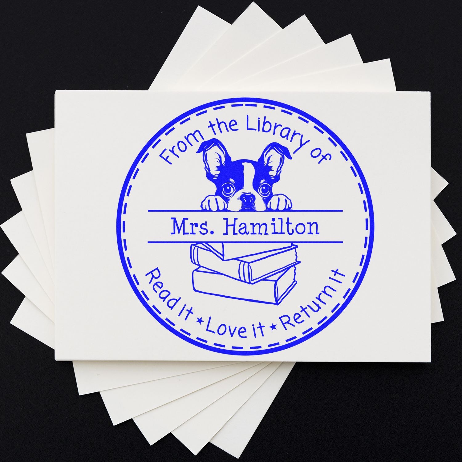 Boston Terrier Customizable Read It Love It Return It Customized Stamper - Engineer Seal Stamps