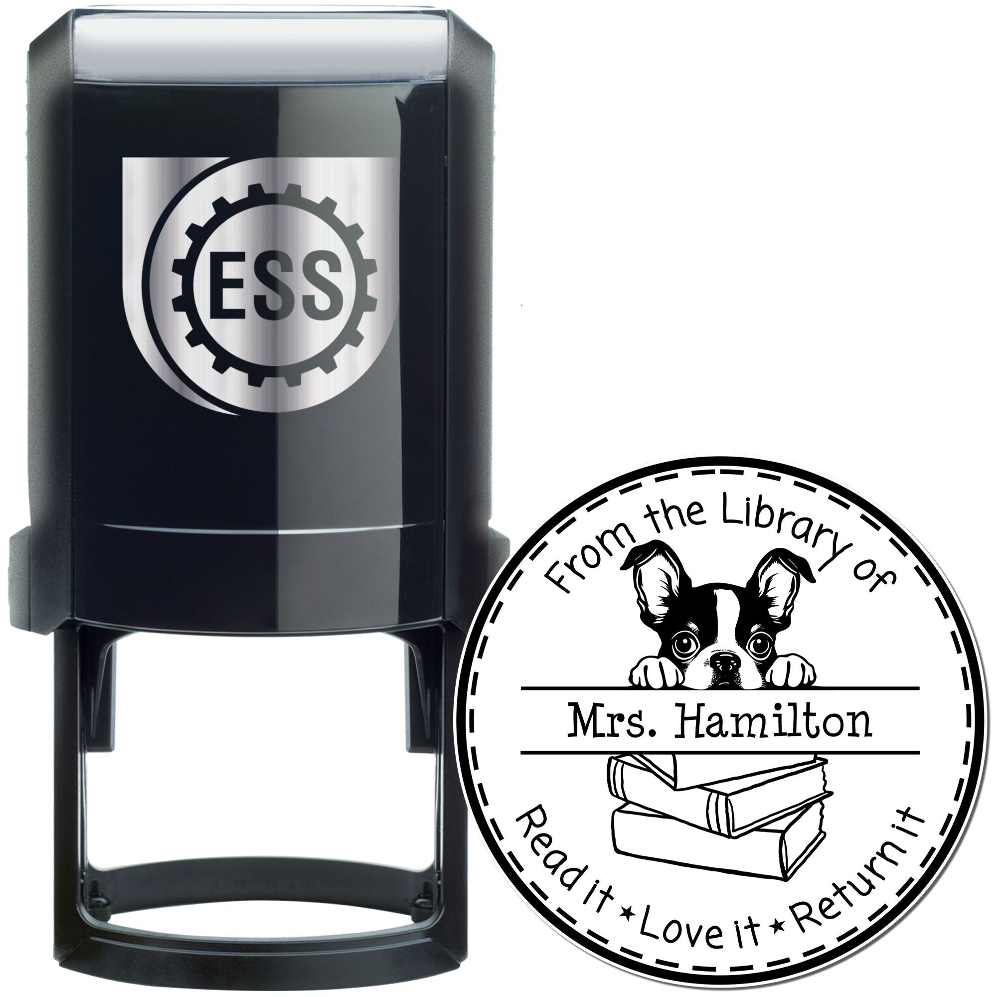 Boston Terrier Customizable Read It Love It Return It Customized Stamper - Engineer Seal Stamps
