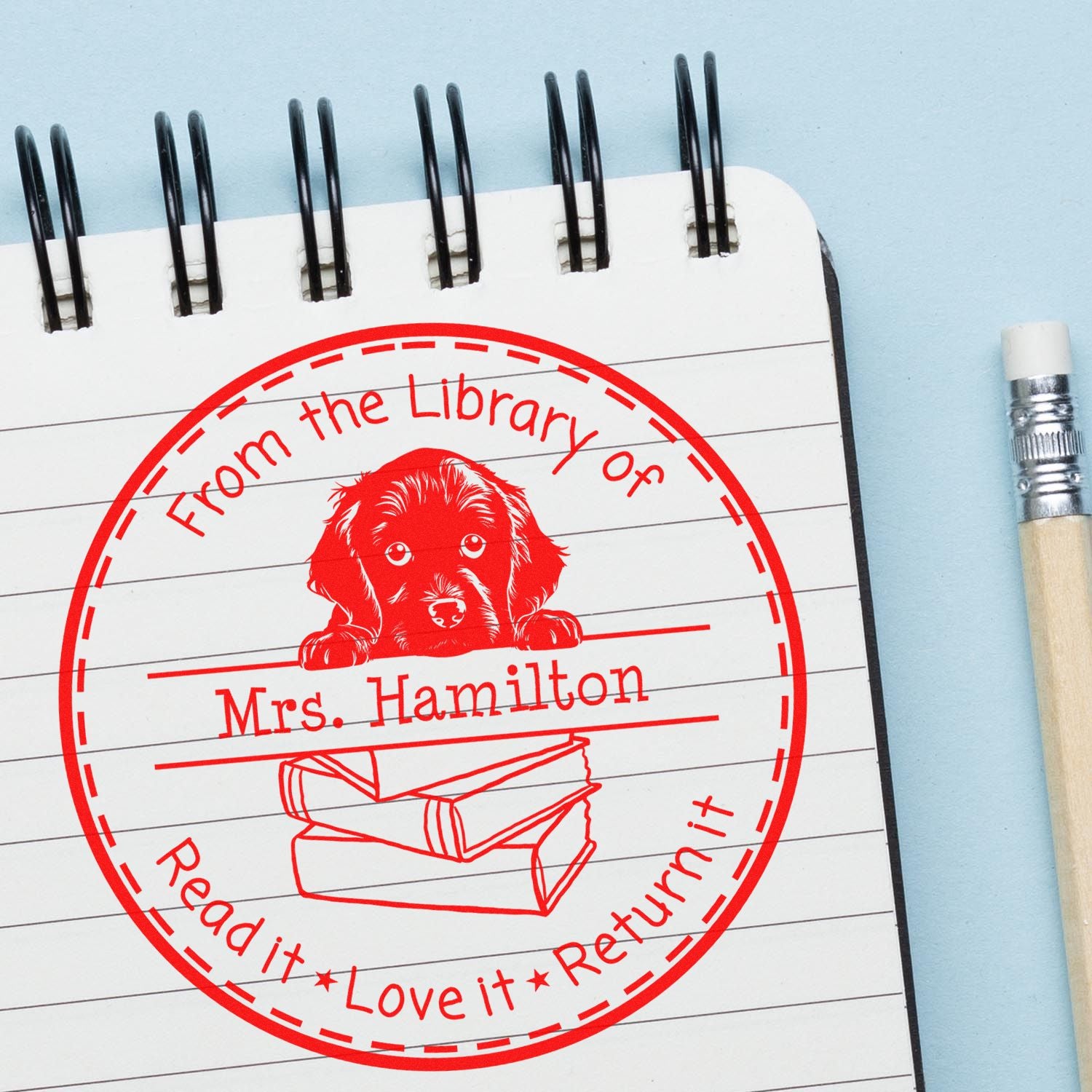 Boykin Spaniel Puppy Themed Read It Love It Return It Book Stamp - Engineer Seal Stamps