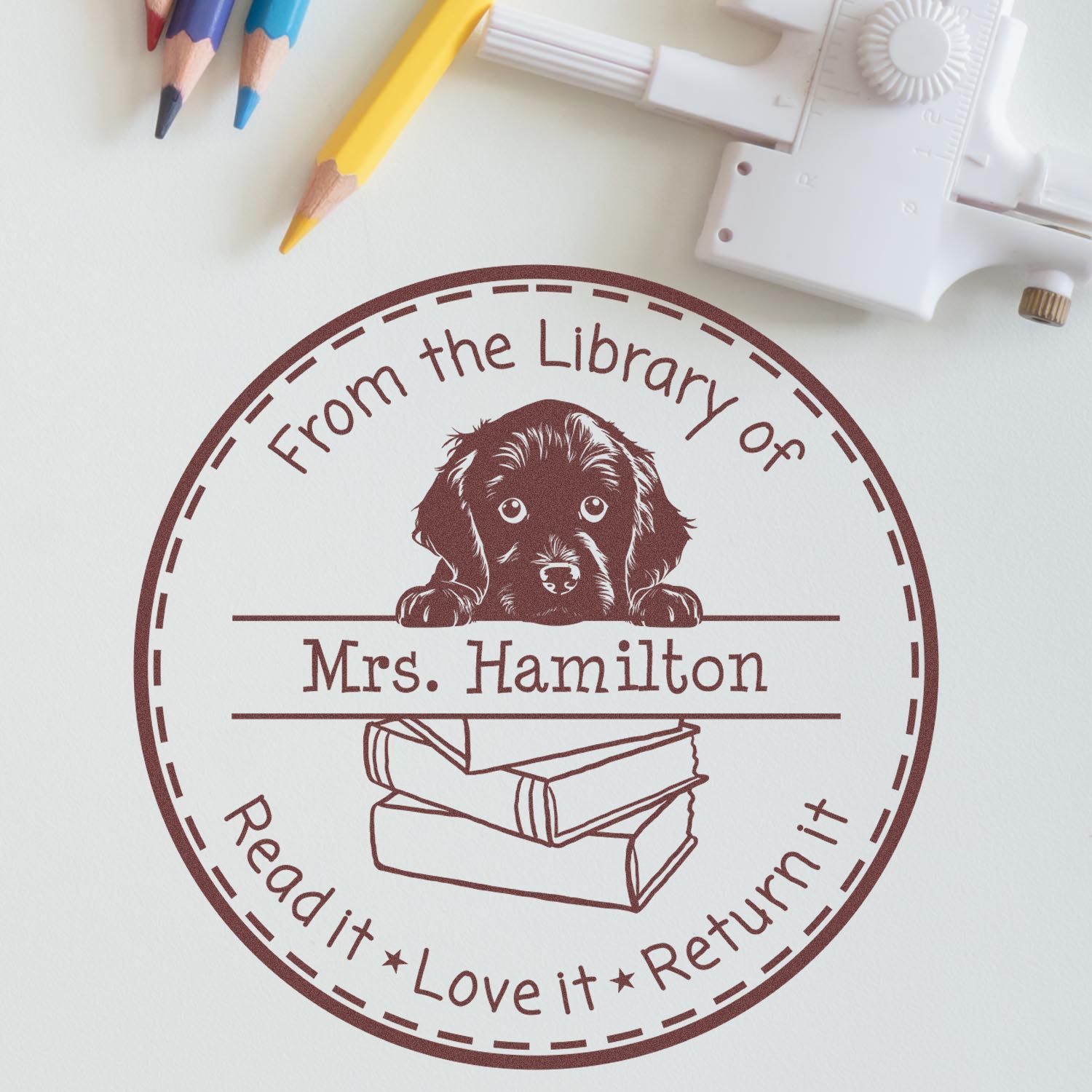 Boykin Spaniel Puppy Themed Read It Love It Return It Book Stamp - Engineer Seal Stamps