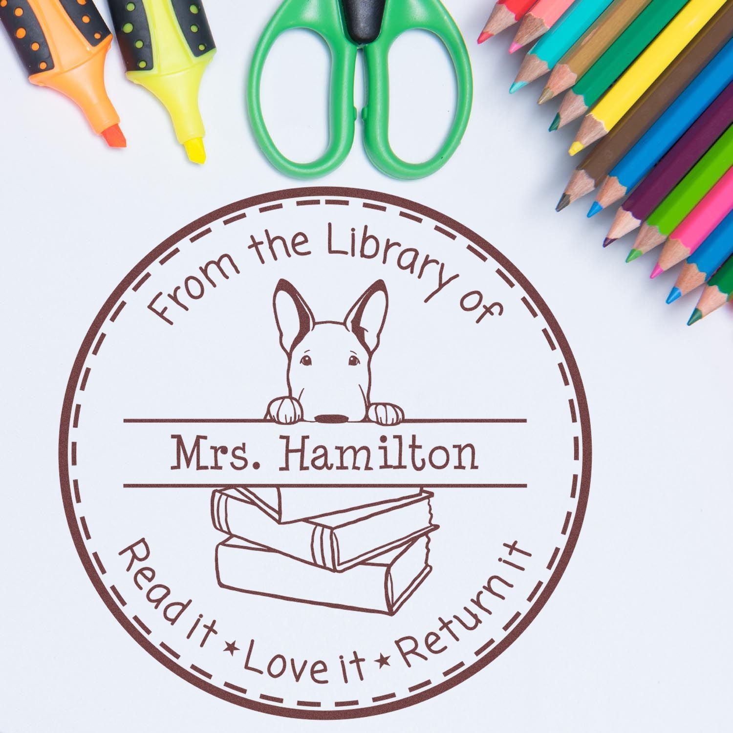 Bullmastiff Puppy Themed Library Name Stamper - Engineer Seal Stamps