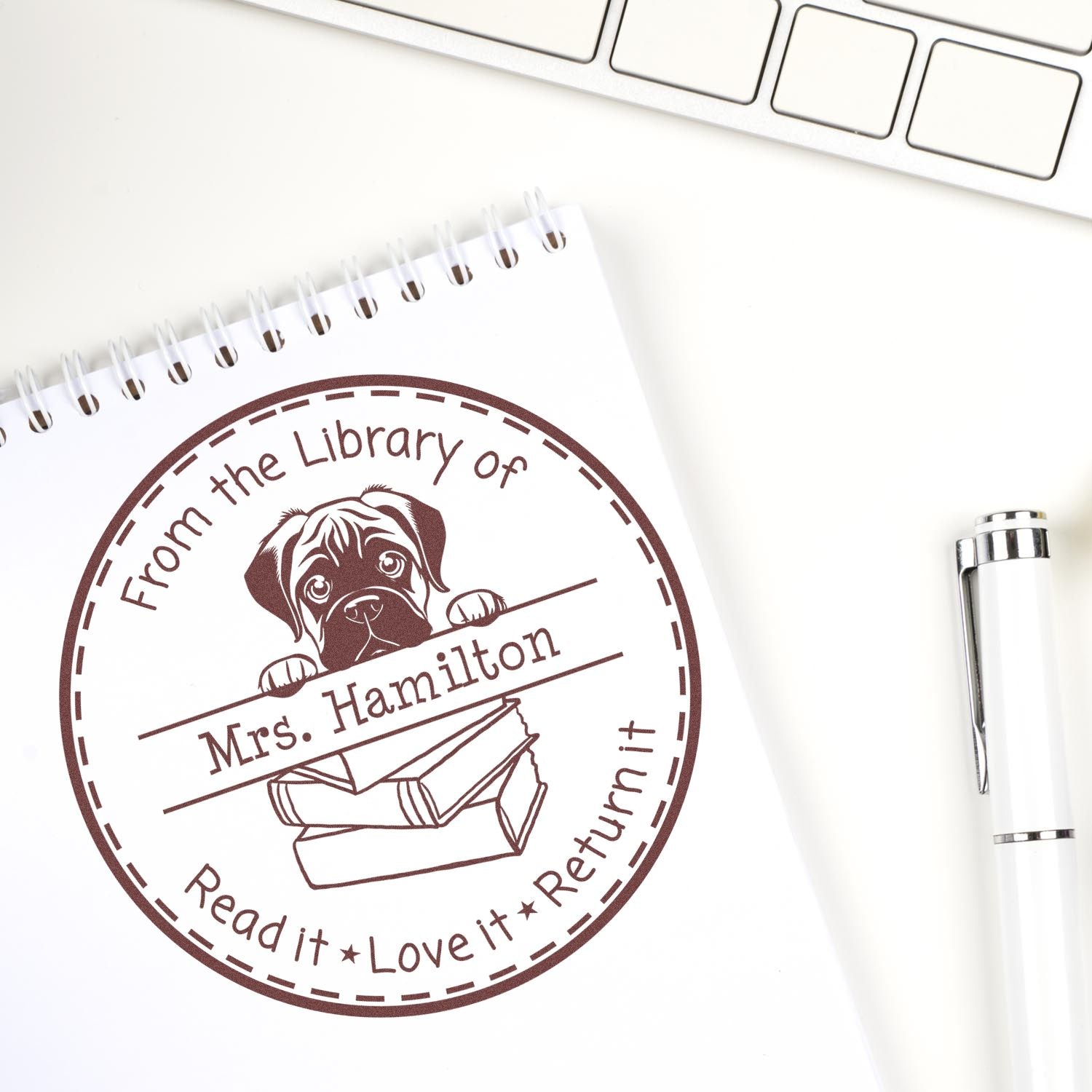 Bull Terrier Puppy Themed Library Name Stamp - Engineer Seal Stamps